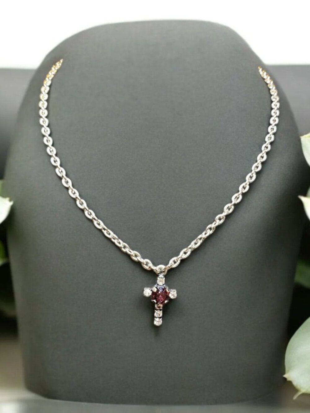 At The Cross - Amethyst Crystal Cross Rhinestone Necklace